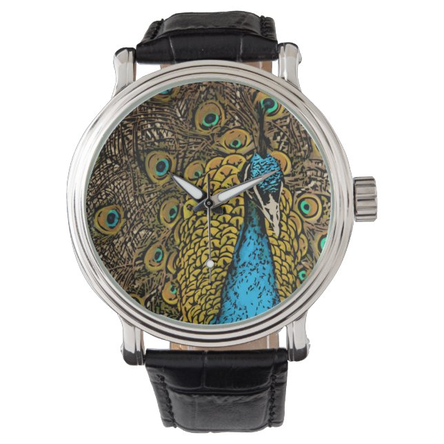 Peacock Splendor Illustratie Horloge (Voorkant)