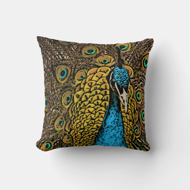 Peacock Splendor Illustratie Kussen (Voorkant)