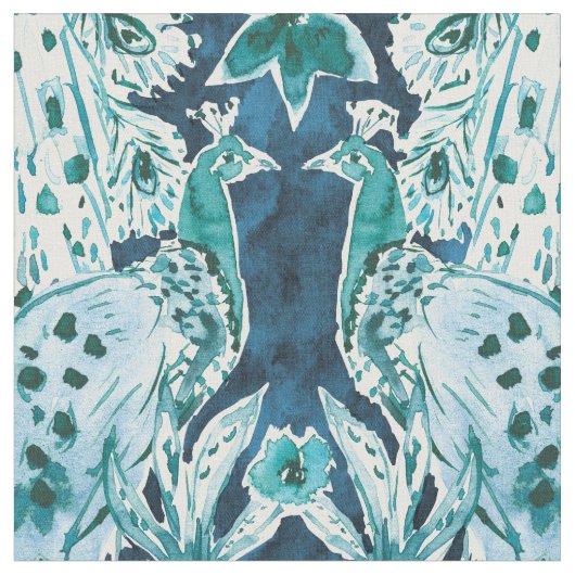 PEACOCK SPLENDOR Indigo Print Stof (Close Up)