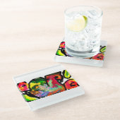 Peacock spring art glazen onderzetter (Schuin)