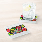 Peacock spring art glazen onderzetter (Schuin)