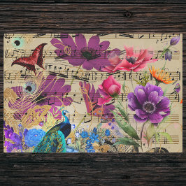 Peacock Spring Flowers Muzikale Score en Vlinder Tissuepapier