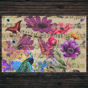 Peacock Spring Flowers Muzikale Score en Vlinder Tissuepapier