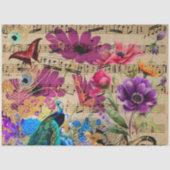 Peacock Spring Flowers Muzikale Score en Vlinder Tissuepapier (Voorkant)