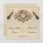  Peacock Square Wedding Invitting Linen Kaart (Voorkant / Achterkant)