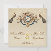  Peacock Square Wedding Invitting Linen Kaart (Voorkant)