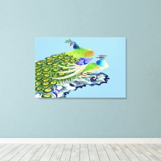 Peacock Standing 3 Wrapped Canvas Afdruk (Insitu (Houten vloer))