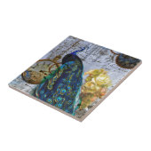 Peacock Steampunk Yellow Rose Clock tandwielen Tegeltje (Zijkant)