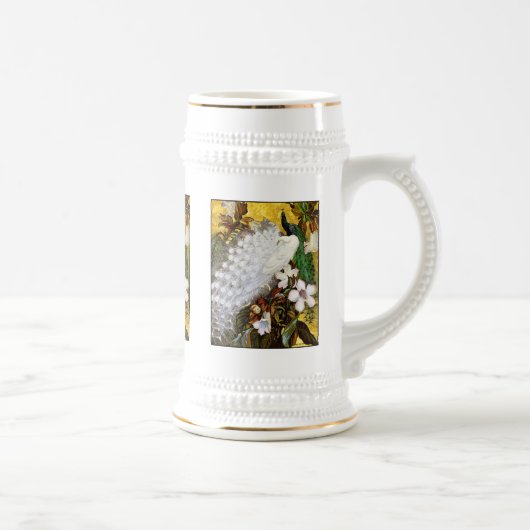 Peacock Stein: Witte en Blauwe Peacock Bierpul (Rechts)