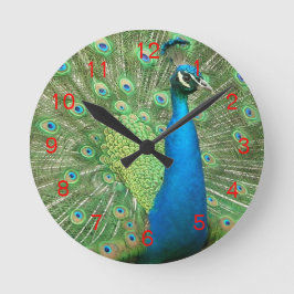 Peacock Strut Clock Red2 Ronde Klok
