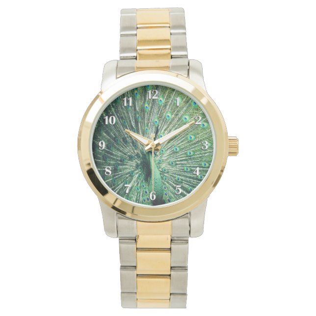 Peacock Strut White nummers Horloge (Voorkant)