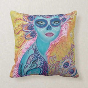 Peacock Sugar Skull Pillow Kussen