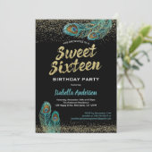 Peacock Sweet Sixteen 16 verjaardagsfeest blauwgro Kaart (Staand voorkant)