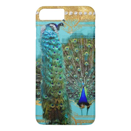 Peacock Tail Feathers Gold Glitter Baroque Jewel Case-Mate iPhone Case (Achterkant)