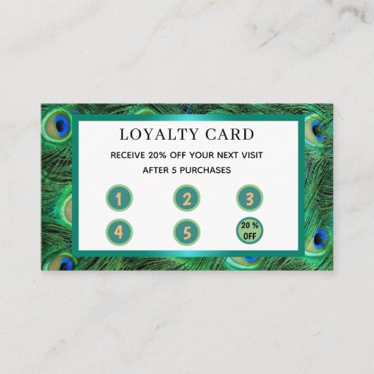 Peacock  Tail Green Feathers Klantenkaartje (Voorkant)