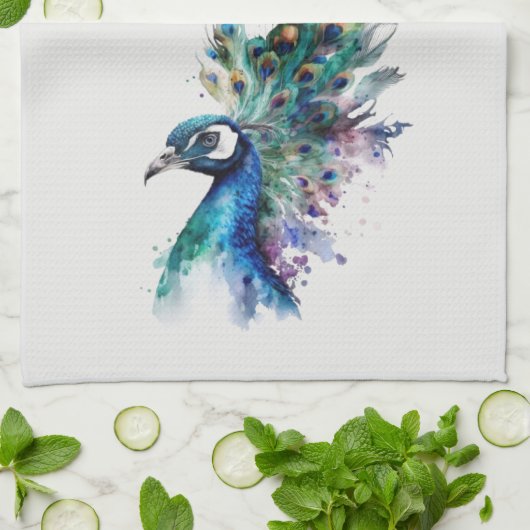 Peacock Tea Towel, Peacock Feathers, Wilde Bird Theedoek (Gevouwen)