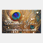 Peacock thank you wedding feathers plumage rechthoekige sticker (Voorkant)