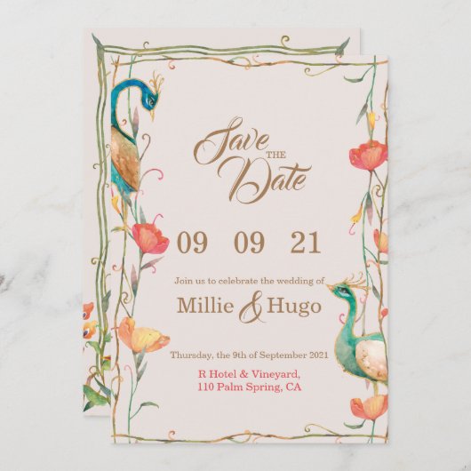 Peacock Thema Bruiloft uitnodiging (Voorkant / Achterkant)