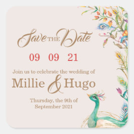 Peacock Thema Bruiloft uitnodiging Vierkante Sticker