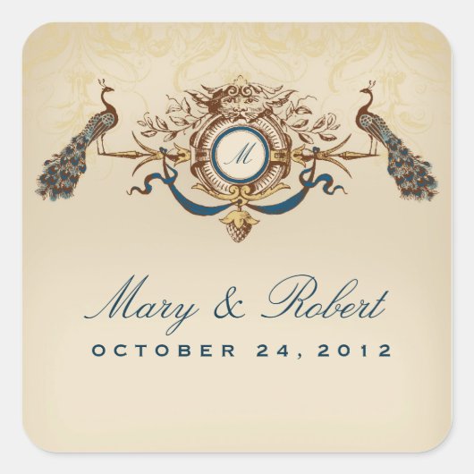 Peacock thema bruiloft vierkante sticker (Voorkant)