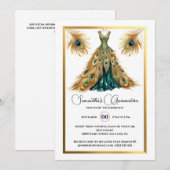 Peacock thema Quinceañera baljurk goudgroen Kaart (Voorkant / Achterkant)