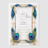 Peacock thema rand veren elegante overlay vellum uitnodigingen (Voorkant)