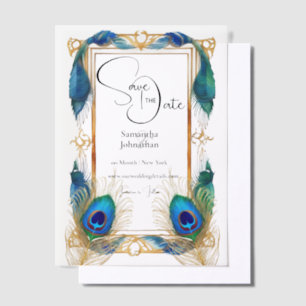 Peacock thema rand veren elegante overlay vellum uitnodigingen