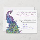 Peacock Theme Bat Mitzvah Reply card Invite Blue Kaart (Voorkant)