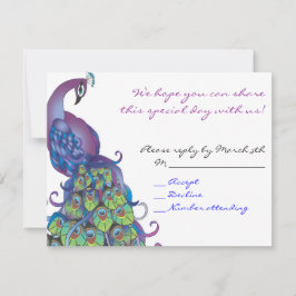 Peacock Theme Bat Mitzvah Reply card Invite Blue Kaart