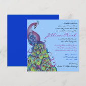 Peacock Theme Bat Mitzvah Uitnodiging blauw uit (Voorkant / Achterkant)
