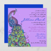 Peacock Theme Bat Mitzvah Uitnodiging Violet uit (Voorkant / Achterkant)