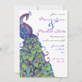Peacock Theme Wedding Invitation Invite Blue Kaart (Voorkant)