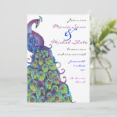 Peacock Theme Wedding Invitation Invite Blue Kaart (Staand voorkant)