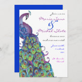 Peacock Theme Wedding Invitation Invite Blue Kaart (Voorkant / Achterkant)