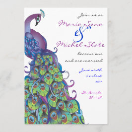 Peacock Theme Wedding Invitation Invite Blue Kaart