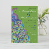 Peacock Theme Wedding Uitnodiging groen blad uit (Staand voorkant)