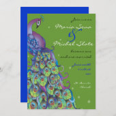 Peacock Theme Wedding Uitnodiging groen blad uit (Voorkant / Achterkant)