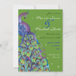 Peacock Theme Wedding Uitnodiging groen blad uit