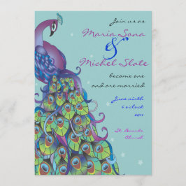 Peacock Theme Wedding Uitnodiging licht blauw