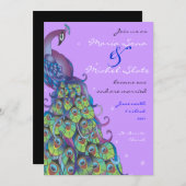Peacock Theme Wedding Uitnodiging tot Paars (Voorkant / Achterkant)