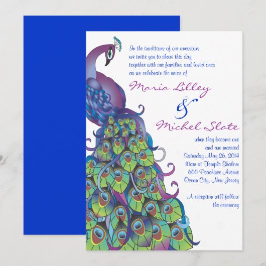  PEACOCK Thlewweddenschappen Uitnodiging (Voorkant / Achterkant)