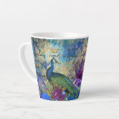Peacock Trendy Blue Bird Feathers Flowers Latte Mok (Linkerhoek)