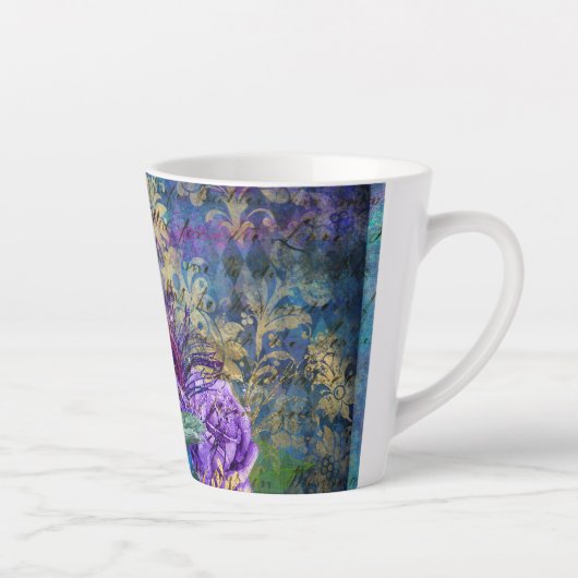 Peacock Trendy Blue Bird Feathers Flowers Latte Mok (Rechts)