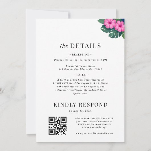 Peacock Tropical Floral QR-code Alles in één bruil Kaart (Achterkant)