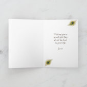 Peacock & Tropical Flowers on Ivory Birthday Notitiekaartje (Binnen)