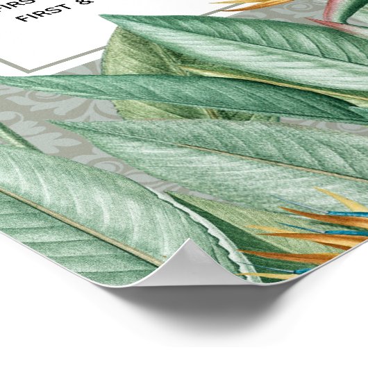 Peacock Tropical Greenery Wedding Seating Chart Poster (Hoek)