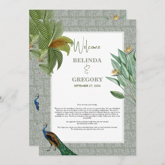 Peacock - tropische bruiloft rondreis programmakaart (Voorkant / Achterkant)