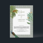 Peacock - tropische bruiloft rondreis programmakaart<br><div class="desc">Een  vredeskolibrie met een tropische groen en een demaspatroon achtergrond. Dit ontwerp is ideaal voor alle seizoenen. Een elegant ontwerp van de waterverf in een hedendaags thema. Een klassiek programma voor huwelijkstraathonontwerp met glorieuze paardenveren en moderne elementen. Er zijn ook huwelijksuitnodigingen en andere kantoorbenodigdheden beschikbaar.</div>