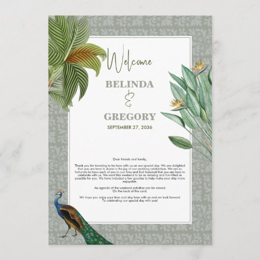 Peacock - tropische bruiloft rondreis programmakaart (Voorkant)