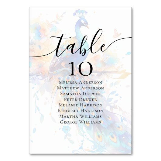 Peacock Trouwtafel Zitting Grafiek Kaart (Achterkant)